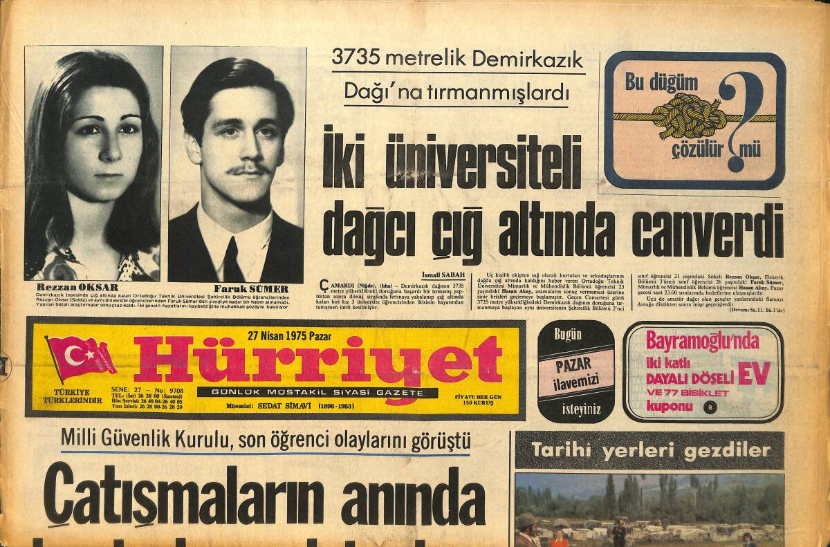 Hürriyet Gazetesi 27 Nisan 1975 - Abdi Gönel'in Cenazesi Lapseki'ye Gönderildi GZ157710 - 1