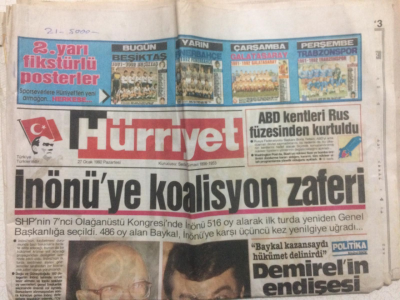 Hürriyet Gazetesi 27 Ocak 1992 - İnönüye Koalisyon Zaferi,Demirelin Endişesi GZ27442 - 1