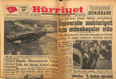 Hürriyet Gazetesi 27 Şubat 1956 - İngiliz Müstemlekeler Vekili Dün Ani Olarak Kıbrısa Geldi GZ91709 - 1