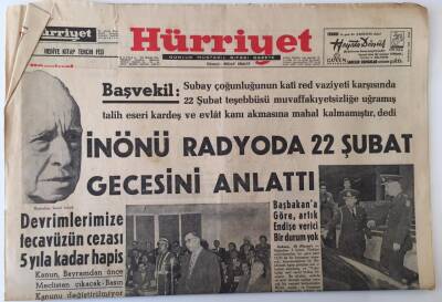 Hürriyet Gazetesi 27 Şubat 1962 - İnönü Radyoda 22 Şubat Gecesini Anlattı GZ16524 - 1
