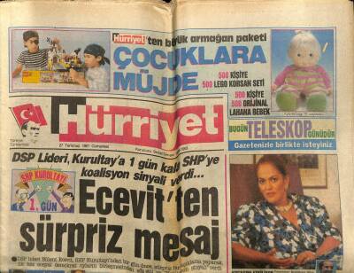 Hürriyet Gazetesi 27 Temmuz 1991 - Ecevitten Sürpriz Mesaj GZ62366 - 2