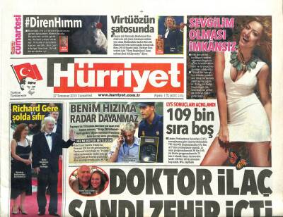 Hürriyet Gazetesi 27 Temmuz 2013 - Hadise Sevgilim Olması İmkansız * Richard Gere Solda Sıfır GZ105517 - 1