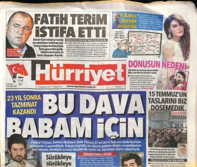 Hürriyet Gazetesi 27 Temmuz 2017 - Fatih Terim İstifa Etti - Almanya-İsveçten Türkiyeye Yeni Nota GZ124419 - 1