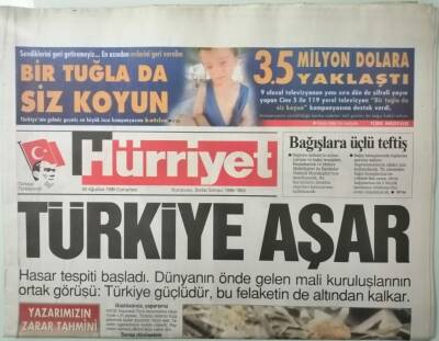 Hürriyet Gazetesi 28 Ağustos 1999 Türkiye Güçlüdür Bu Felaketin De Altından Kalkar -GZ37237 - 1