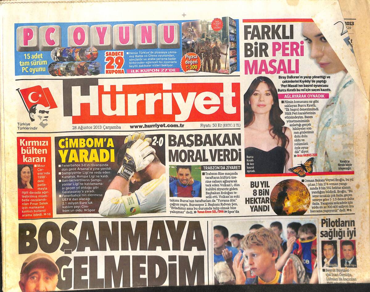 Hürriyet Gazetesi 28 Ağustos 2013 - Mykonos Uçuşunda Montrö Delindi - En Çok Kazanan Madonna GZ160166 - 1