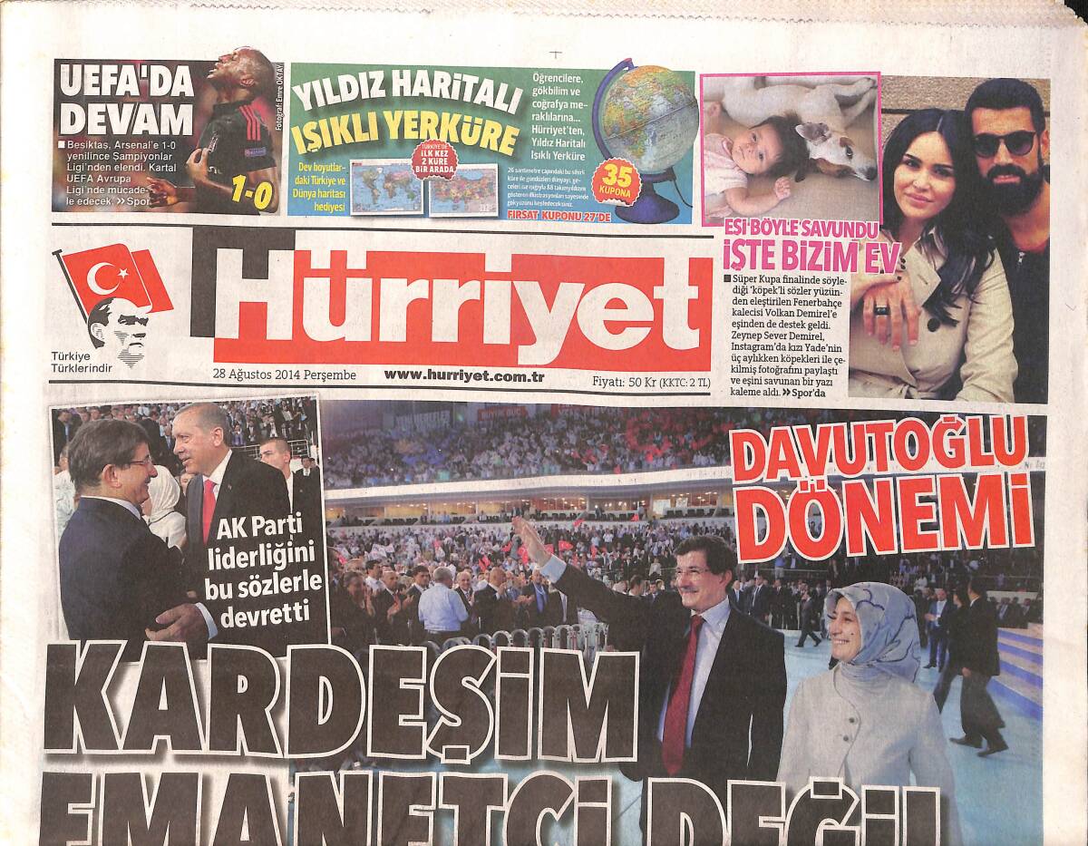 Hürriyet Gazetesi 28 Ağustos 2014 - Davutoğlu Dönemi - Erdoğan Ak Parti Liderliğini Bu Sözlerle Devretti GZ155251 - 1