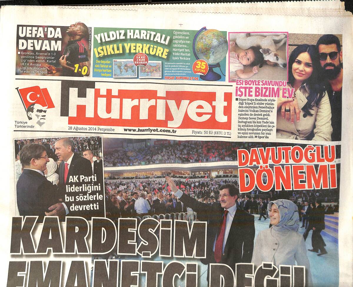 Hürriyet Gazetesi 28 Ağustos 2014 - Davutoğlu Dönemi - Galatasaray'dan Volkan Misillemesi GZ159646 - 1