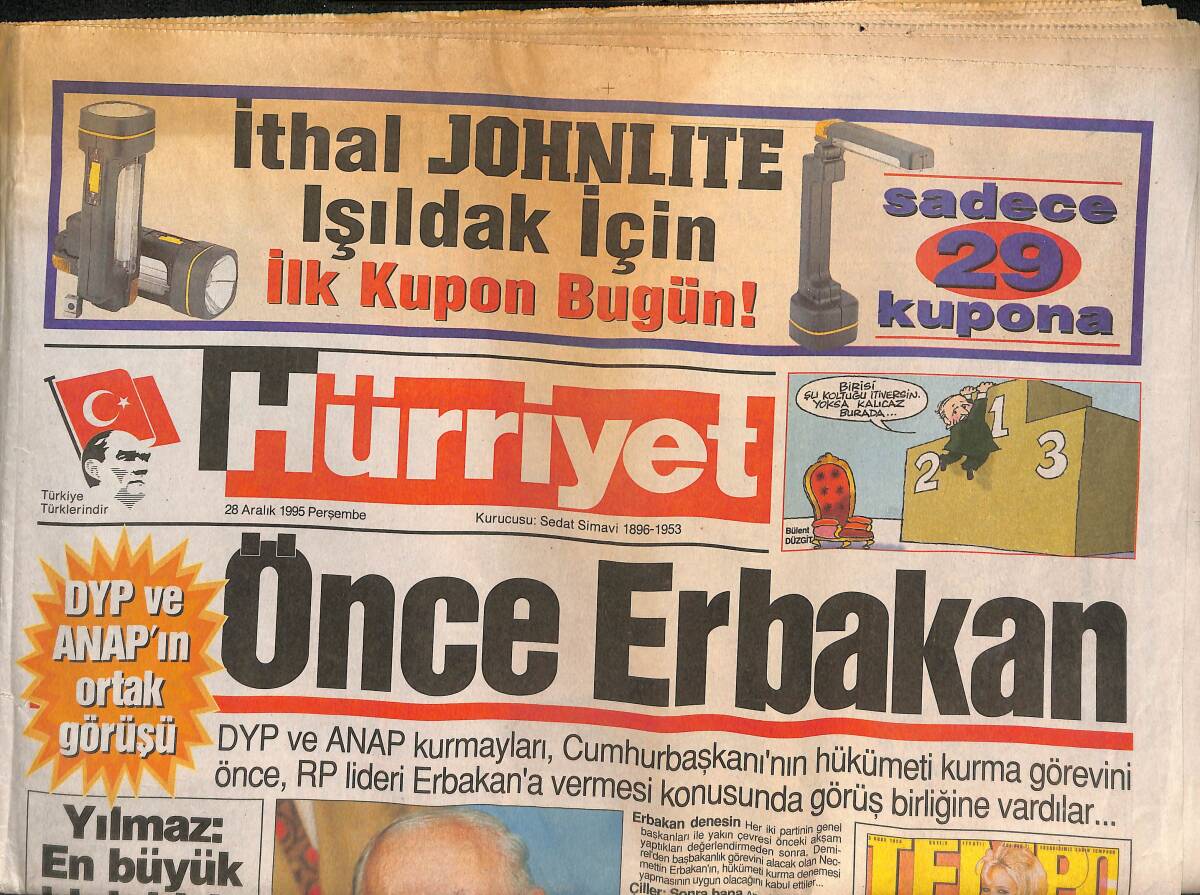 Hürriyet Gazetesi 28 Aralık 1995 - Hadep'ten Apo'nun Teklifine Ret - Hakan Şükür : Bizi Kimse Ayıramaz GZ132993 - 1
