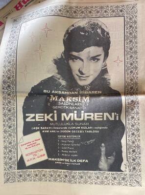 Hürriyet Gazetesi 28 Ekim 1966 - Maksim Salonları Zeki Müren Dev Boy Afişi GZ117487 - 2