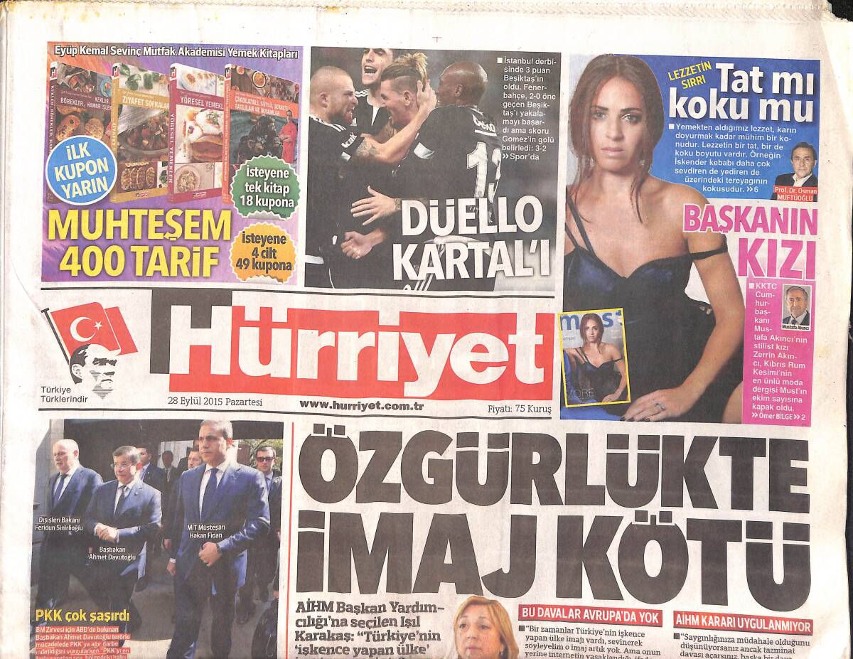 Hürriyet Gazetesi 28 Eylül 2015 - Aziz Yıldırım Çarpıcı Açıklamalar Yaptı - Nurgül Yeşilçay: Ünlü Değil Sincabım GZ155233 - 1