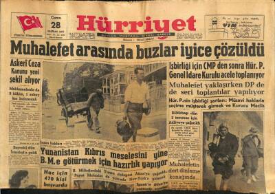 Hürriyet Gazetesi 28 Haziran 1957 - Muhalefet Arasında Buzlar İyice Çözüldü GZ81024 - 1