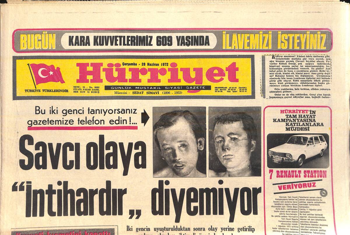 Hürriyet Gazetesi 28 Haziran 1972 - Domates Tarlasında Üçüz Doğurup Düzineyi Tamamladı - Dişleri İle Çeliği Büken Kadın Evde Kaldı GZ156667 - 1