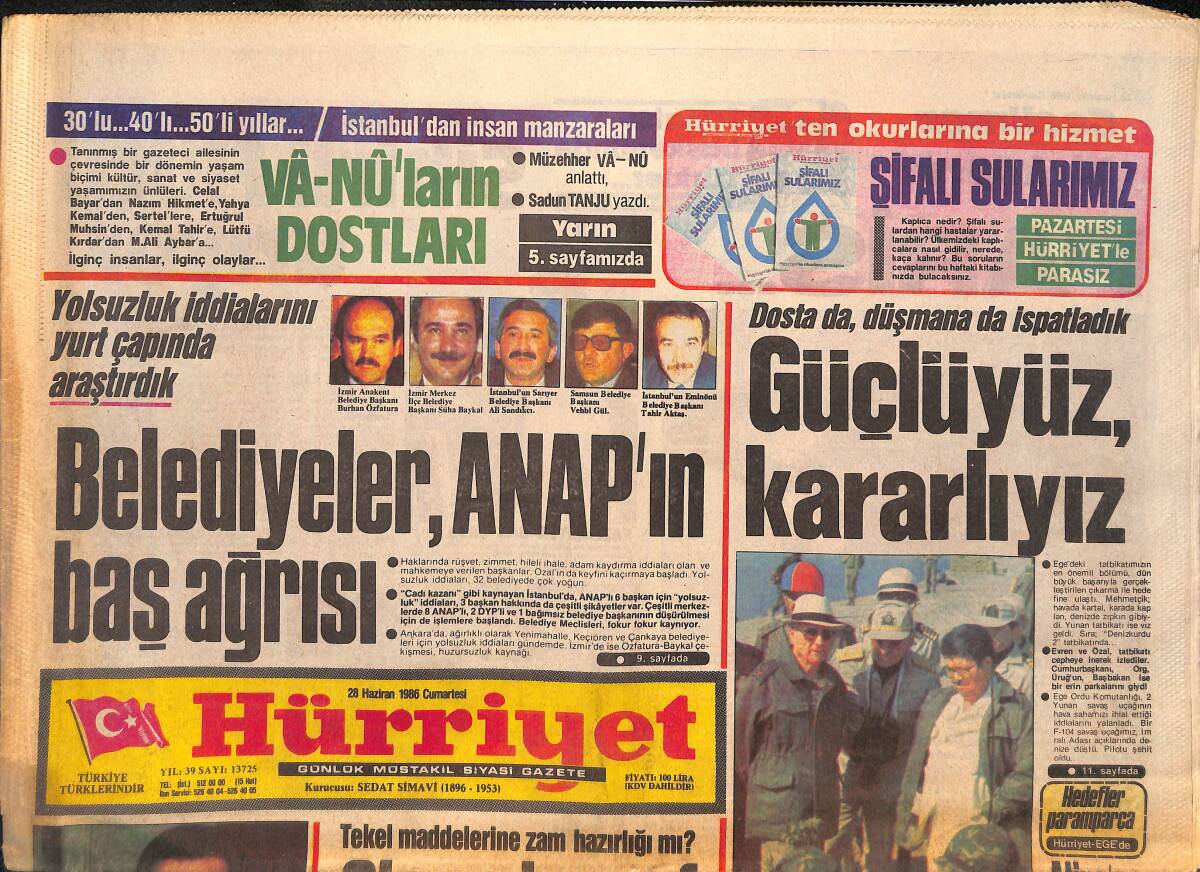 Hürriyet Gazetesi 28 Haziran 1986 - Maradona Mı Pele Mi ? - Belediyeler ANAP'ın Baş Ağrısı GZ133112 - 1