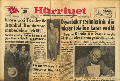Hürriyet Gazetesi 28 Kasım 1957 - Diyarbakır Seçimlerinin Dün Tekrar İptaline Karar Verildi GZ117863 - 1