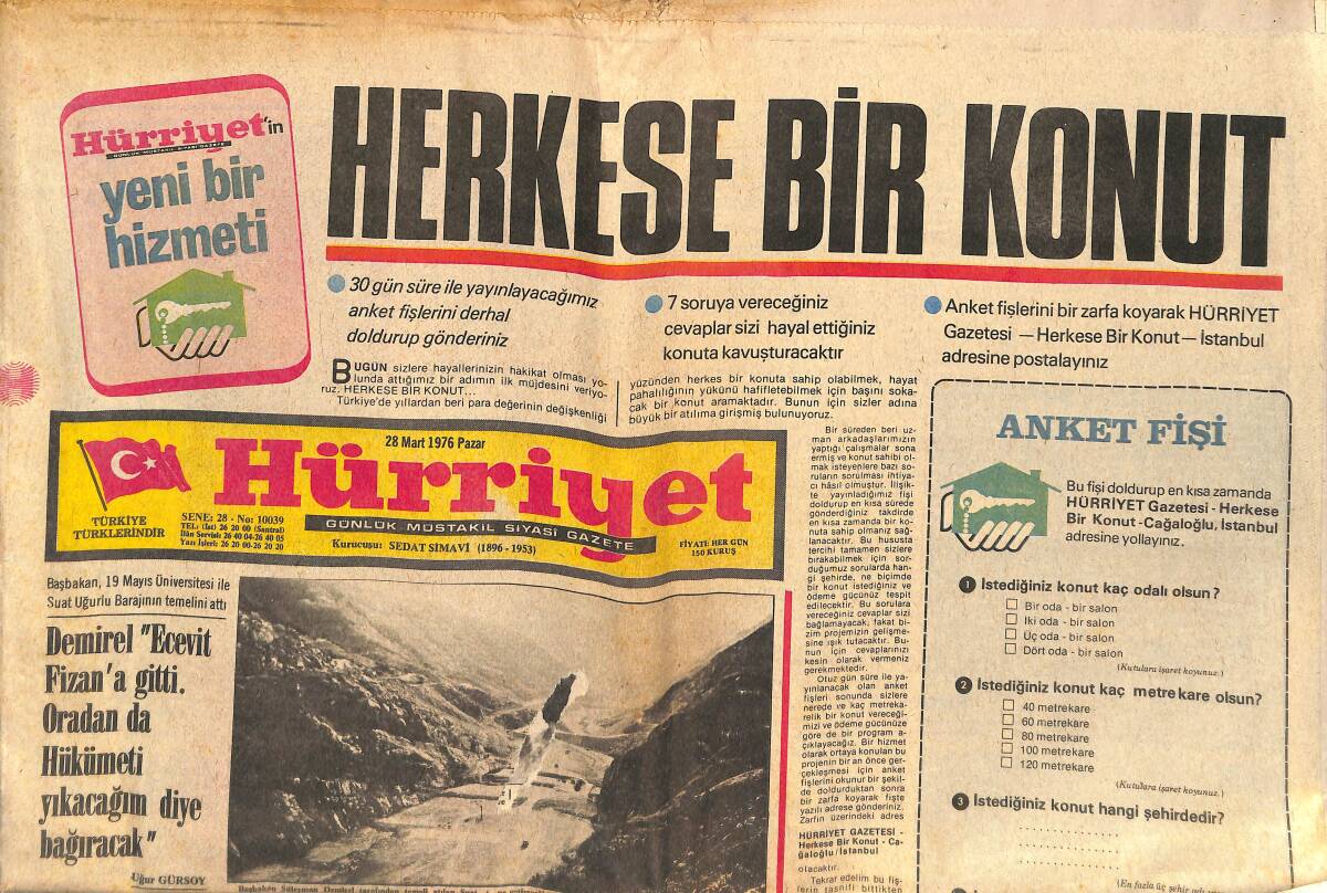 Hürriyet Gazetesi 28 Mart 1976 - Galatasaray Gökmenin Kafa Golleriyle Kazandı - Prenses Margareth, Balerin Nureyev'le Öpüştü GZ133358 - 1