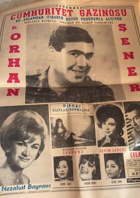 Hürriyet Gazetesi 28 Mayıs 1966 - Cumhuriyet Gazino Afişi * Orhan Şener - Sevim Şengül - Aysel Akın - Zennube GZ77709 - 2