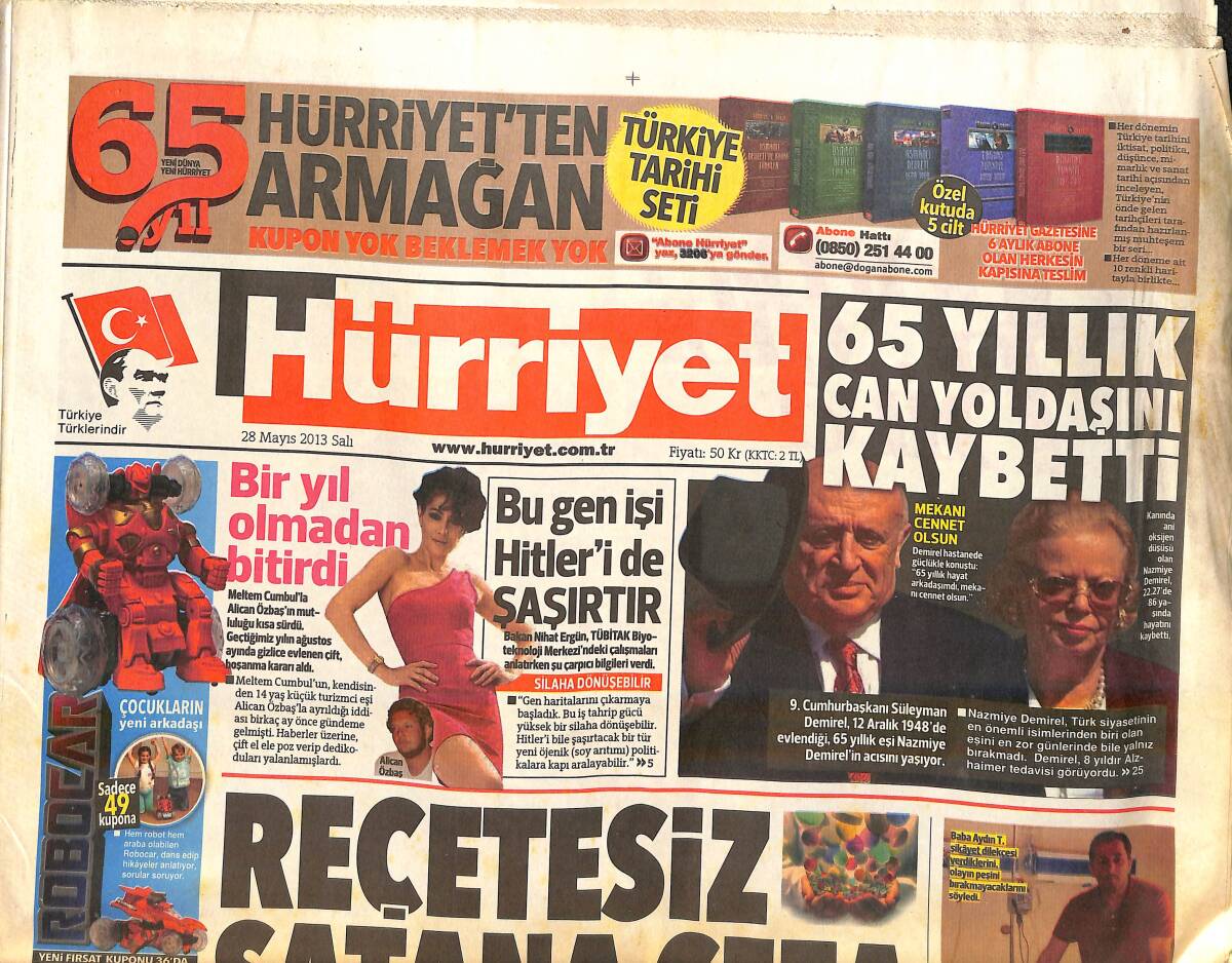 Hürriyet Gazetesi 28 Mayıs 2013 - TÜBİTAK Genimizi Okuyacak - Süleyman Demirel , 65 Yıllık Can Yoldaşını Kaybetti GZ159617 - 1