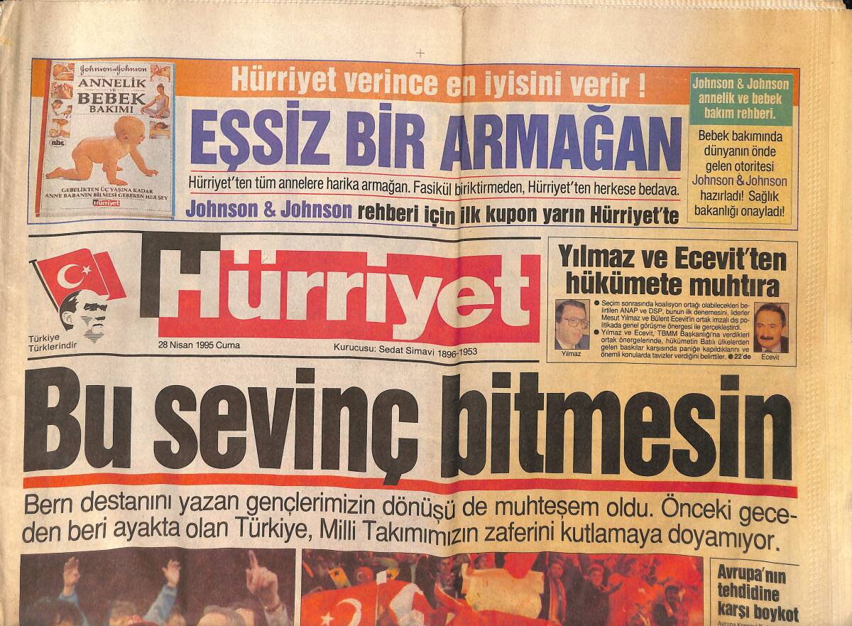 Hürriyet Gazetesi 28 Nisan 1995 - Gorbaçov'dan Mesajlar - Namık Kemal'in Gazetesi Açık Artırmada GZ155382 - 1