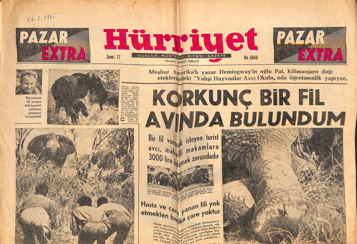 Hürriyet Gazetesi 28 Şubat 1965 - Malazgirt Savaşından Şu Ana Kadar Kaç Saniye Geçti - Tecrübe Sahibi Olmadan Vahşi Hayvan Avlanamaz GZ138355 - 1