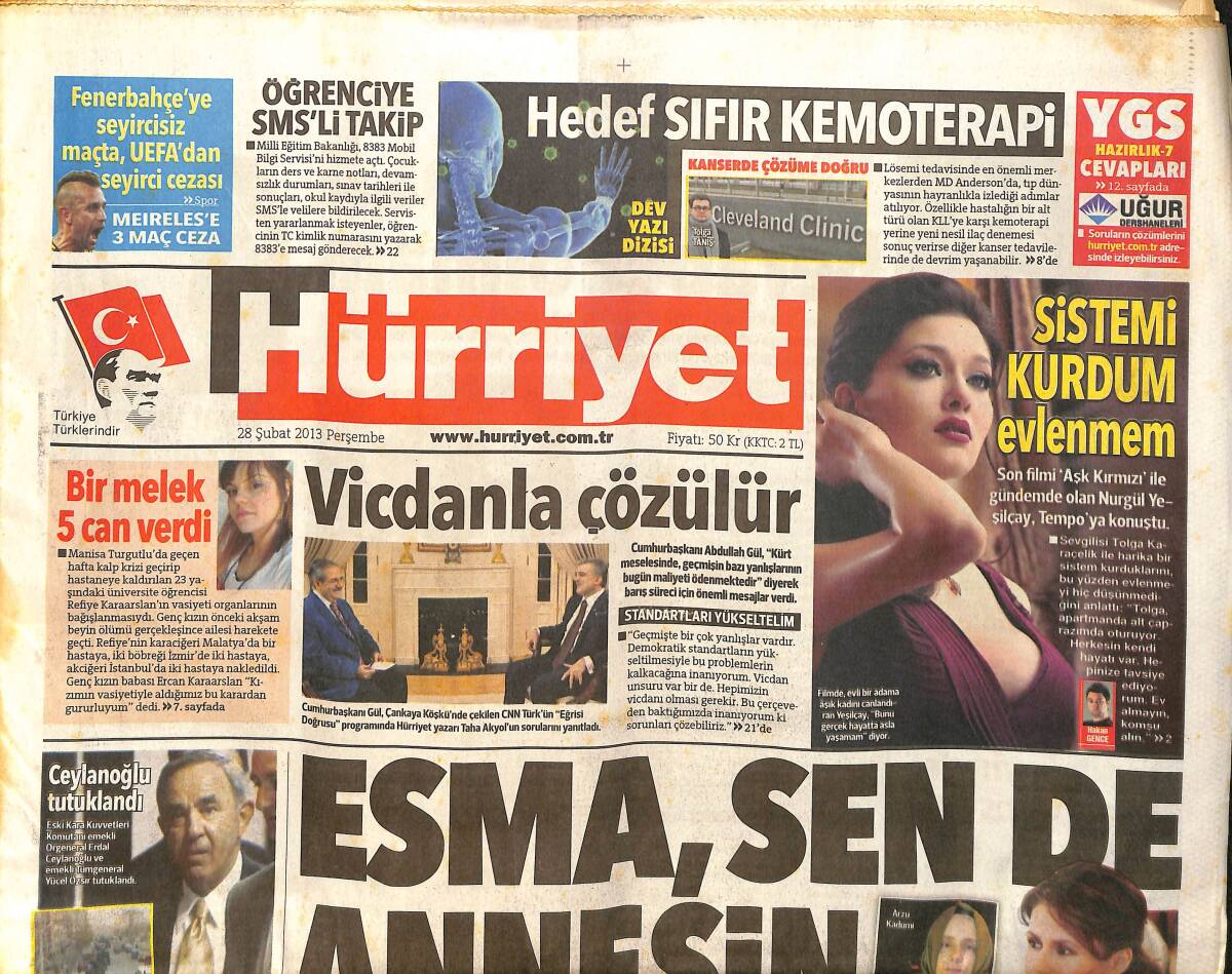 Hürriyet Gazetesi 28 Şubat 2013 - Tarkan'dan Firuze Yorumu - Nurgül Yeşilçay 'Sistemi Kurdum Evlenmem' GZ160158 - 1