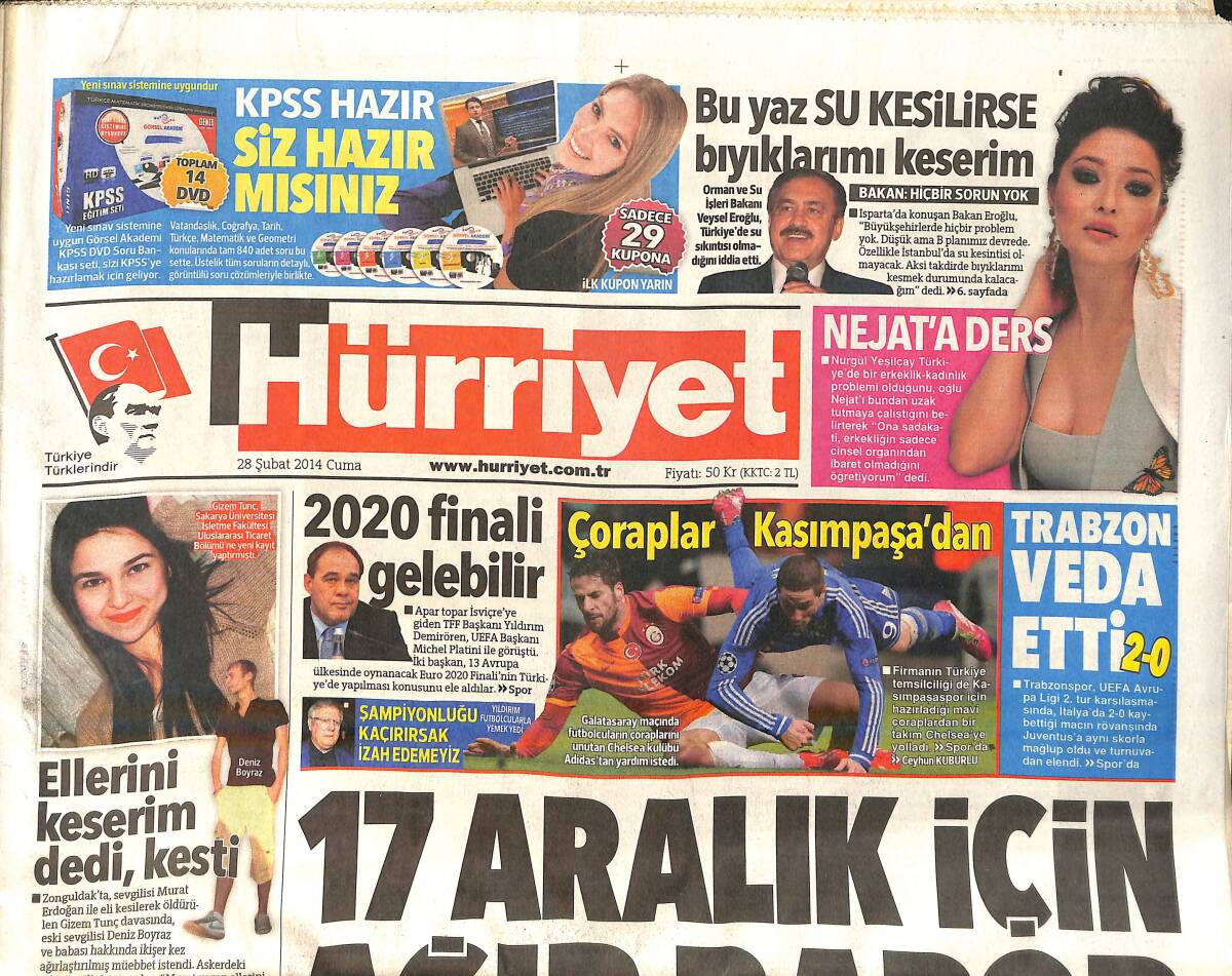 Hürriyet Gazetesi 28 Şubat 2014 - Aziz Yıldırım ''Şampiyonluğu Kaçırırsak İzah Edemeyiz'' - Trabzon Veda Etti GZ159613 - 1