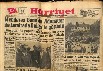 Hürriyet Gazetesi 28 Temmuz 1958 - 3 Amele 240 Ton Toprak Altında Kalıp Can Verdi GZ68945 - 1