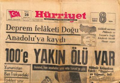 Hürriyet Gazetesi 28 Temmuz 1967 - Deprem Felaketi Doğu Anadoluya Kaydı , 100e Yakın Ölü Var GZ93457 - 1