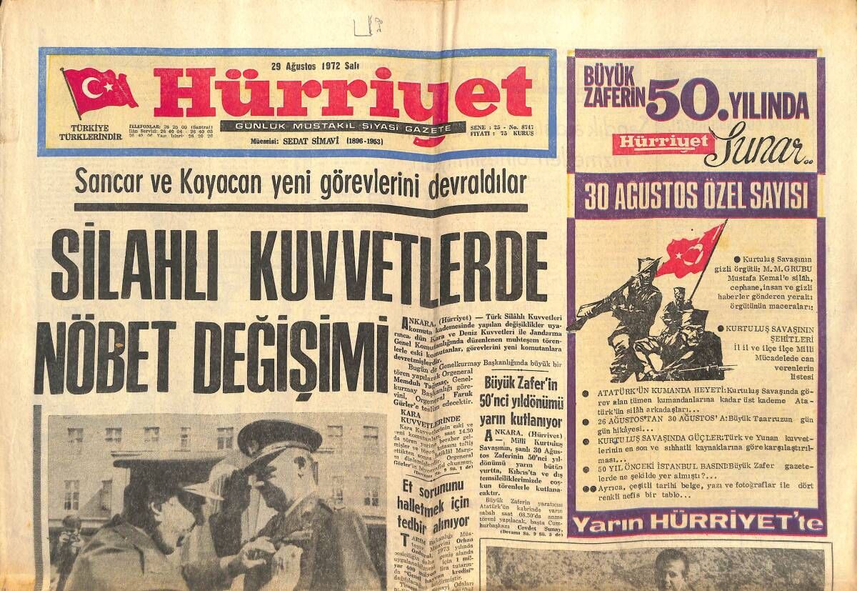 Hürriyet Gazetesi 29 Ağustos 1972 - Fransa'da Ölüme Sebep Olan Pudra Toplatıldı - Sancar Ve Kayacan Yeni Görevlerini Devraldı GZ142587 - 1