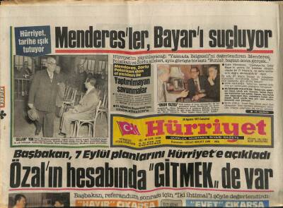Hürriyet Gazetesi 29 Ağustos 1987 - Başbakan , 7 Eylül Planlarını Hürriyete Açıkladı GZ88278 - 1