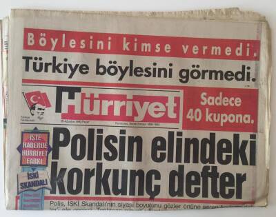 Hürriyet Gazetesi 29 Ağustos 1993 - Polisin Elindeki Korkunç İSKİ Skandalı Defteri GZ11045 - 2