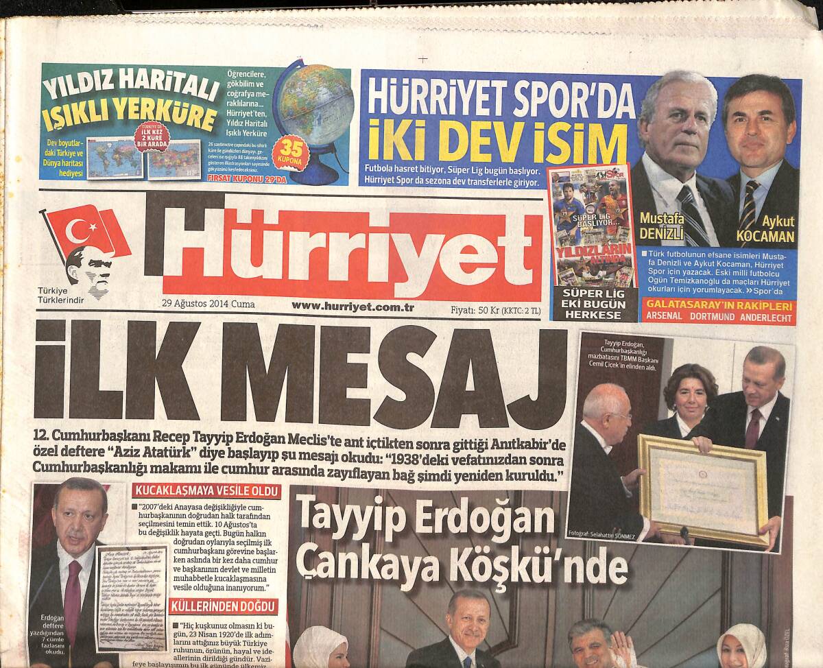 Hürriyet Gazetesi 29 Ağustos 2014 - Tayyip Erdoğan Çankaya Köşkü'nde - TEOG Çilesini Veliler Anlattı GZ159571 - 1