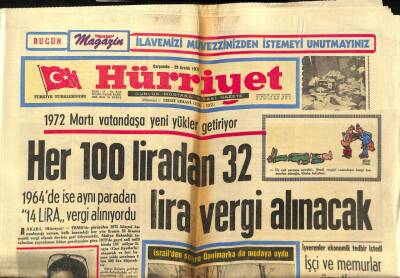 Hürriyet Gazetesi - 29 Aralık 1971 - Her 100 Liradan 32 Lira Vergi Alınacak GZ99295 - 1