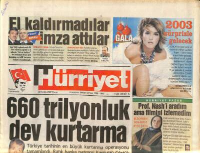 Hürriyet Gazetesi 29 Aralık 2002 - Türkiye Tarihinin En Büyük Kurtarma Operasyonu Tamamlandı GZ84838 - 1