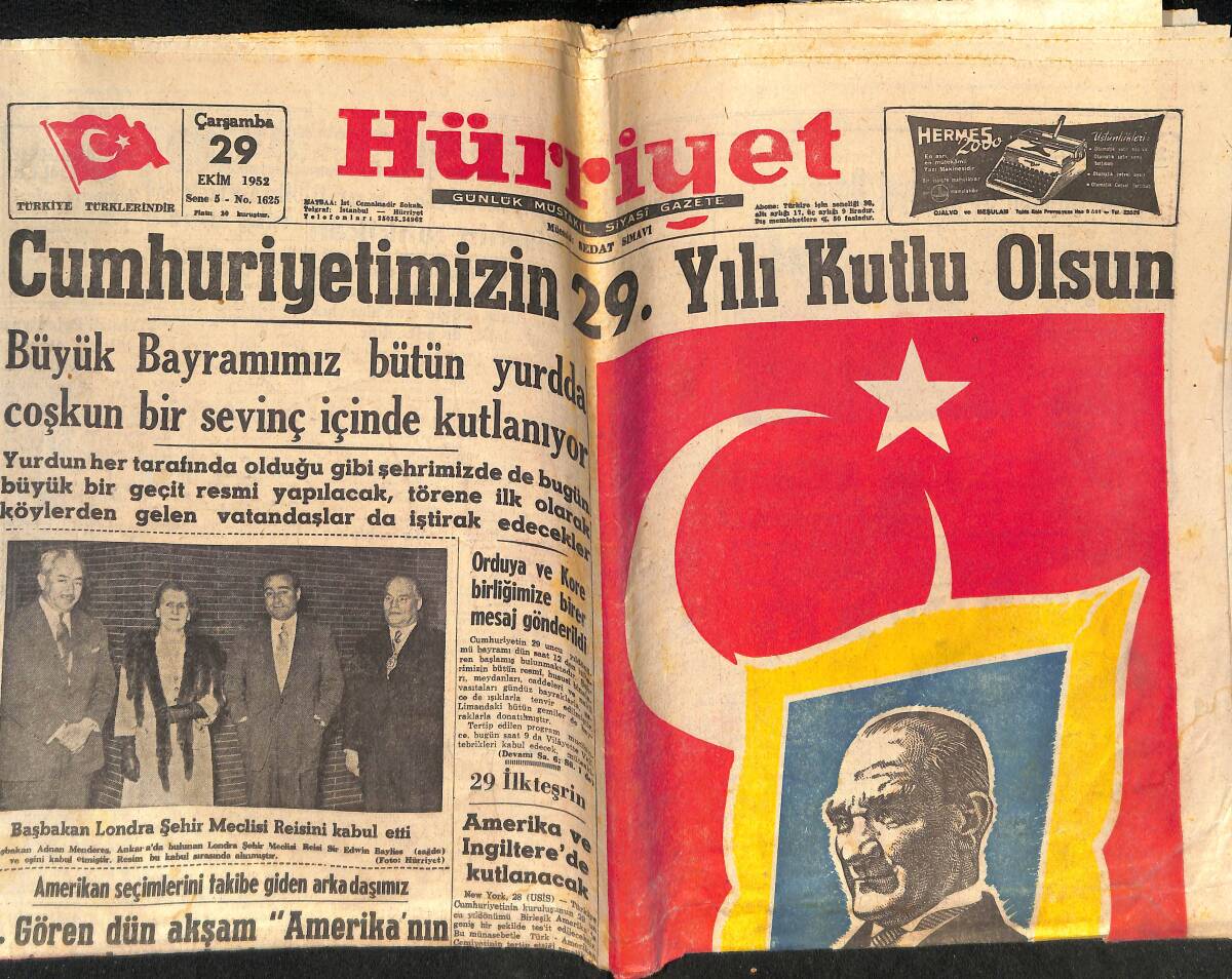 Hürriyet Gazetesi 29 Ekim 1952 - İngiliz Diplomatları İran'dan Ayrılıyorlar - Z. Gören Dün Akşam Amerika'nın Sesi Radyosunda Konuşma Yaptı! GZ146492 - 1