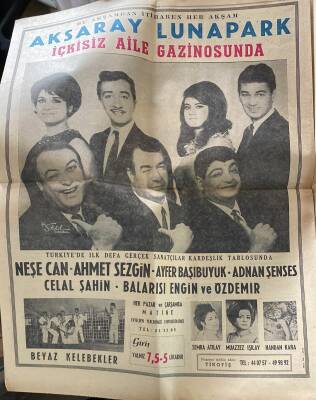 Hürriyet Gazetesi 29 Ekim 1966 - Aksaray Lunapark Dev Boy Gazino Afişi * Neşe Can - Adnan Şenses - Celal Şahin GZ117488 - 2