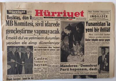 Hürriyet Gazetesi 29 Eylül 1960 - Yunanistanla Yeni Bir İhtilaf, Menderes Demokrat Parti Kapansın Dedi - GZ16408 - 1