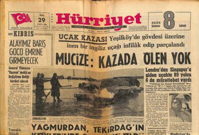 Hürriyet Gazetesi 29 Eylül 1964 - Yeşilköyde Gövdesi Üzerine İnen Bir İngiliz Uçağı İnfilak Edip Parçalandı GZ81907 - 1