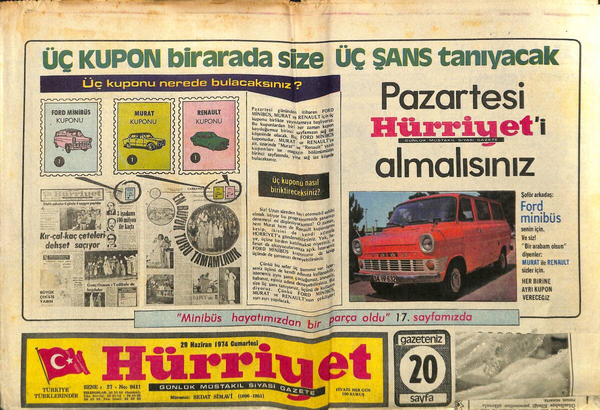 Hürriyet Gazetesi 29 Haziran 1974 - Yunan Cuntası Halkı Aldatıyor - Çağ Ötesi Futbol Oynayan Takım... GZ140612 - 1