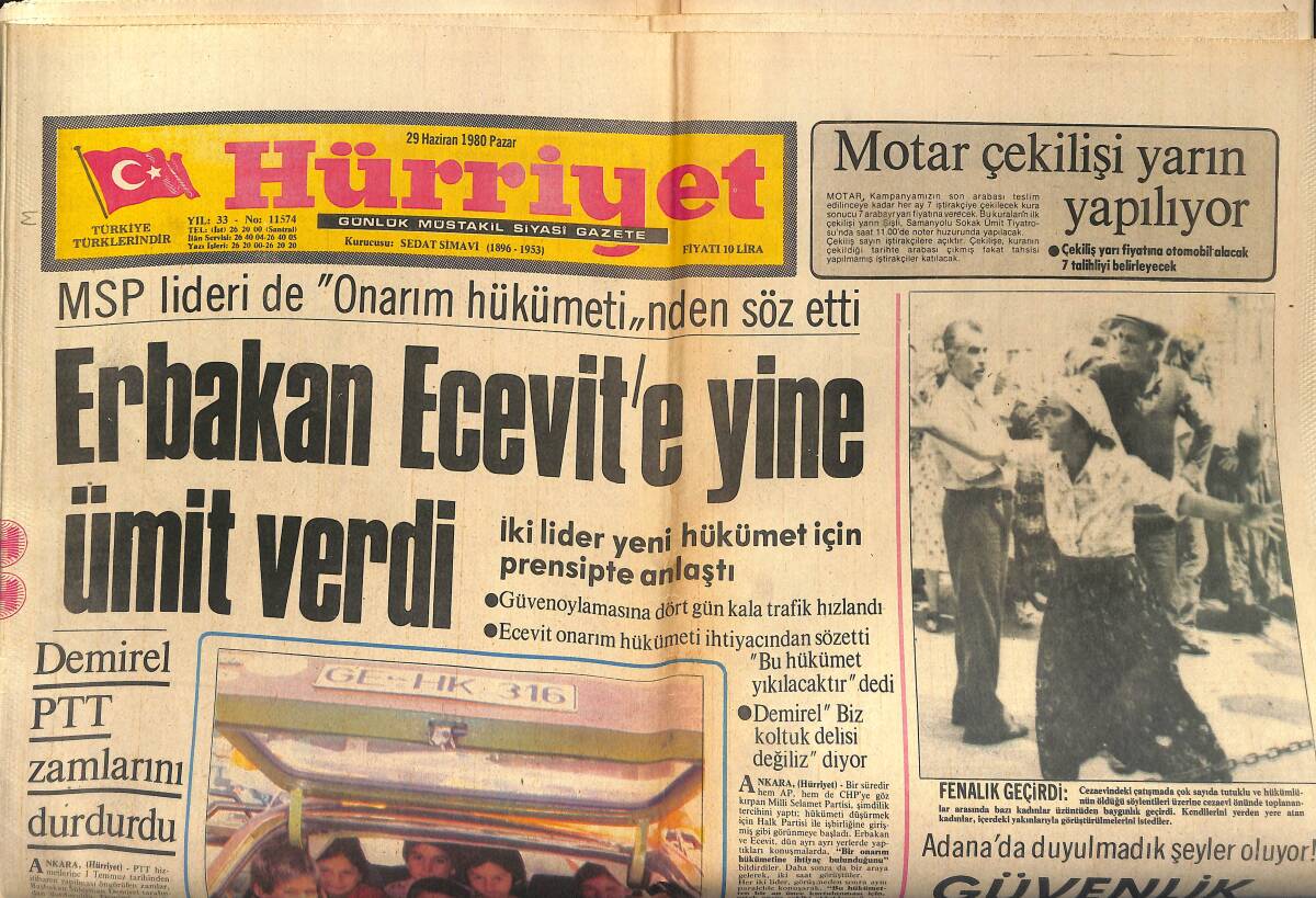 Hürriyet Gazetesi 29 Haziran 1980 - Münih Belediye Başkanı Vizeye Karşı Çıktı - Erbakan Ecevit'e Yine Ümit Verdi GZ147032 - 1