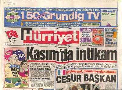 Hürriyet Gazetesi 29 Haziran 1992 - Mitterrand. Ölüme Meydan Okudu. Cesur Başkan GZ79731 - 1