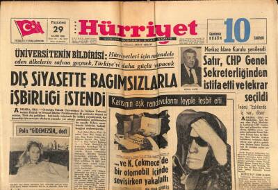 Hürriyet Gazetesi 29 Kasım 1965 - Dış Siyasette Bağımsızlarla İşbirliği İstendi GZ91619 - 1