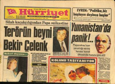 Hürriyet Gazetesi 29 Kasım 1982 - Vergi Korkusu ABBAyı Böldü - Terörün Beyni Bekir Çelenk GZ114715 - 1