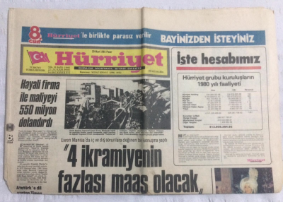 Hürriyet Gazetesi 29 Mart 1981 - 4 İkramiyenin Fazlası Maaş Olacak - GZ19695 - 1