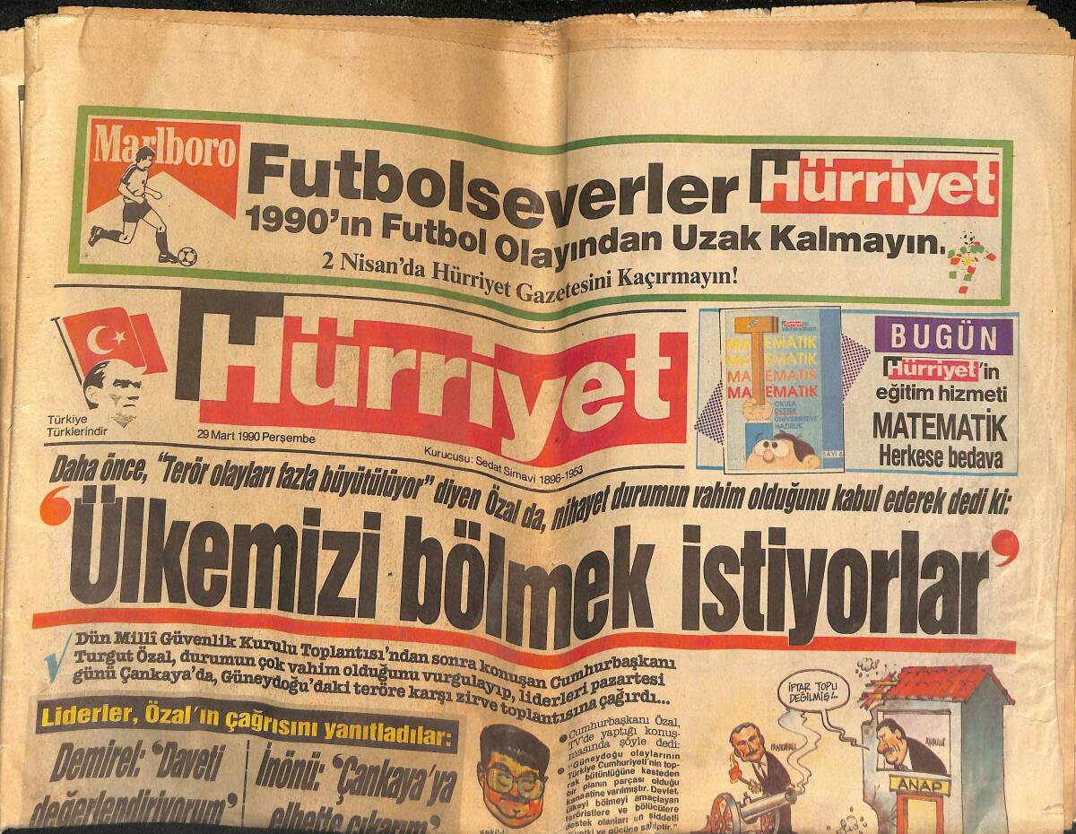 Hürriyet Gazetesi 29 Mart 1990 - Pakdemirli İstifa Etti - Dünya Modasında Yeni Bir Türk - Ülkemizi Bölmek İstiyorlar GZ133036 - 1