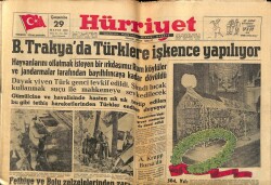 Hürriyet Gazetesi 29 Mayıs 1957 - B. Trakyada Türklere İşkence Yapılıyor GZ68837 - 1