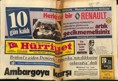Hürriyet Gazetesi 29 Mayıs 1975 - Ambargoya Karşı Ambargo Uygulayacağız GZ72035 - 2