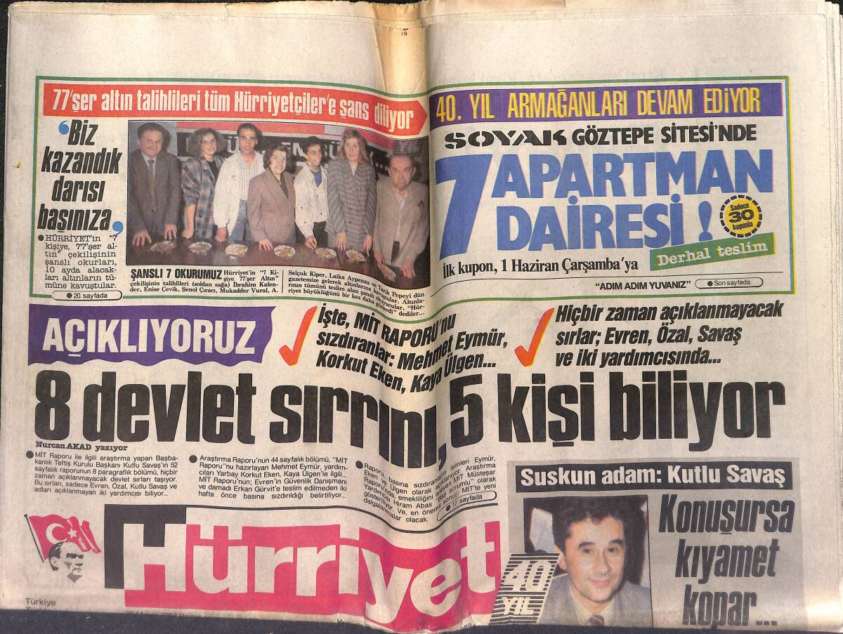 Hürriyet Gazetesi 29 Mayıs 1988 - Bugün Yer Gök Sarı Kırmızı - Galatasaray Şampiyonluk Kutlaması - Eşi Osman Soyer'le Tartışan Ahu Tuğba Hastanede GZ153397 - 1