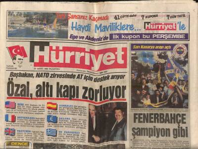 Hürriyet Gazetesi 29 Mayıs 1989 - Başbakan , NATO Zirvesinde AT İçin Destek Arıyor - Fenerbahçe Şampiyon Gibi GZ119041 - 1