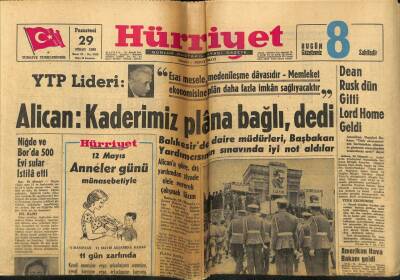 Hürriyet Gazetesi 29 Nisan 1963 - Alican Kaderimiz Plana Bağlı Dedi GZ97522 - 1
