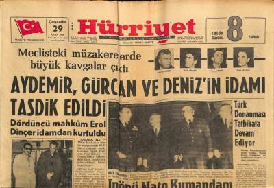 Hürriyet Gazetesi 29 Ocak 1964 - Aydemir , Gürcan Ve Denizin İdamı Tasdik Edildi GZ81600 - 1